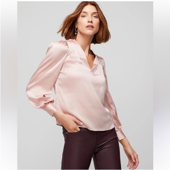 White House Black Market Tops - White House Black Market Peachy Pink Satin Blouse